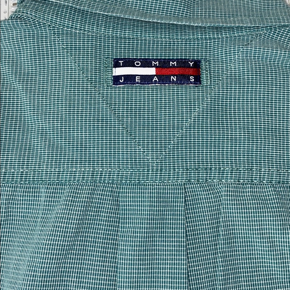 Vintage Tommy Hilfiger Button Front Short Sleeve Shirt Mens Large Blue/Green - Picture 7 of 8